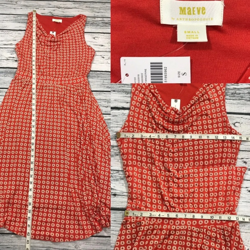 Anthropologie Dress Maeve Vintage Orange Print Sleeveless A-Line Stretch New S - Picture 9 of 10